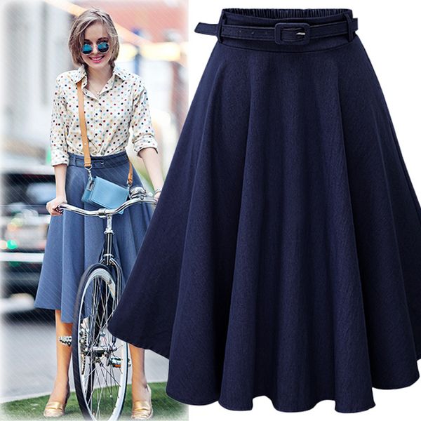 new arrival plus size jeans pleated skirts women fashion a-line high waist sashes knee-length denim skirts, Black
new arrival plus size jeans pleated skirts women fashion a-line high waist sashes knee-length denim skirts, Black
