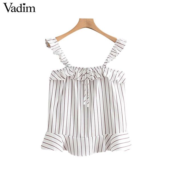 vadim women striped bow tie ruffles blouses sleeveless square collar female casual shirts summer sweet chic blusas wa176, White
vadim women striped bow tie ruffles blouses sleeveless square collar female casual shirts summer sweet chic blusas wa176, White