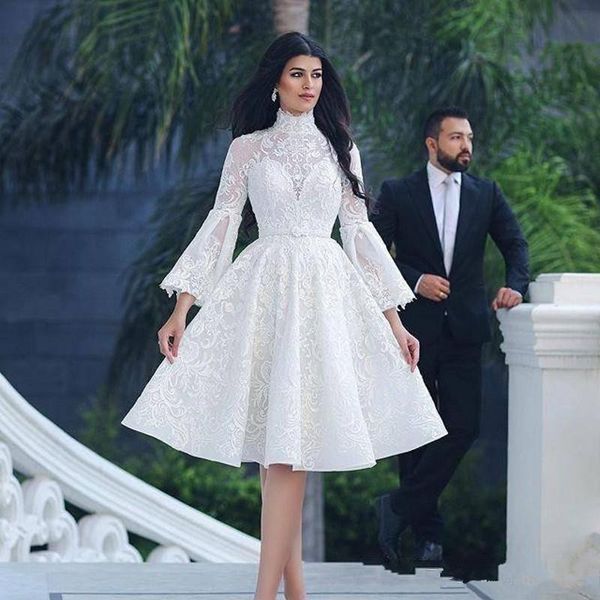 3/4 sleeves 2019 elegant cocktail dresses a-line high collar appliques lace homecoming dresses, White;black
3/4 sleeves 2019 elegant cocktail dresses a-line high collar appliques lace homecoming dresses, White;black