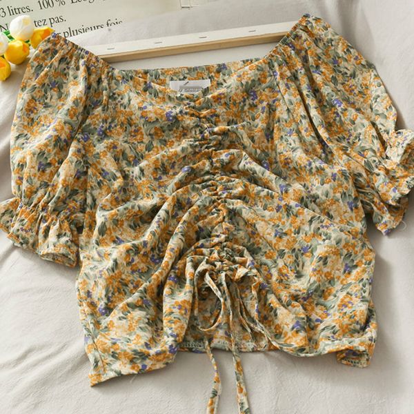 women's blouses & shirts 5 colors print flower chiffon blouse women slim fashion slash neck laced string 2021 summer crop vintage, White
women's blouses & shirts 5 colors print flower chiffon blouse women slim fashion slash neck laced string 2021 summer crop vintage, White