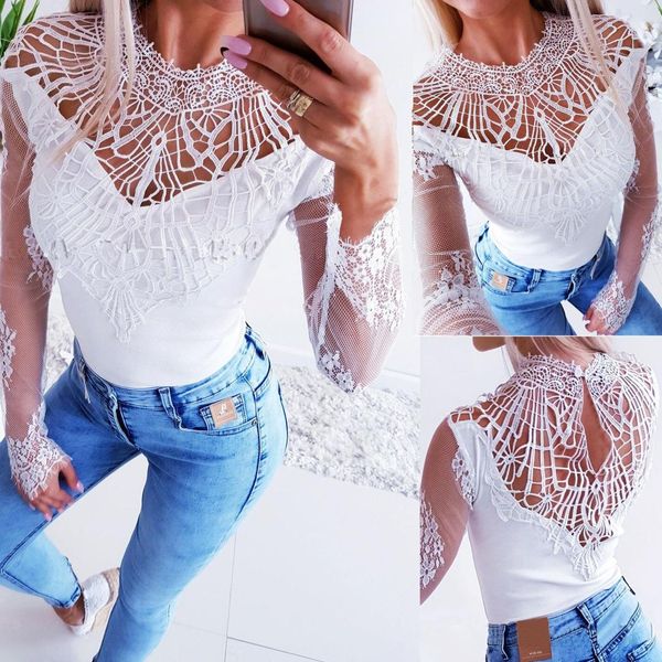 and shirt women club wear round neck lace patchwork see through long sleeve women blouse, White
and shirt women club wear round neck lace patchwork see through long sleeve women blouse, White