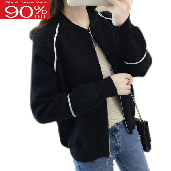 women sweater 2020 new arrival autumn and winter loose zipper female knitted cardigan coat black blue gray korean style a66, White
women sweater 2020 new arrival autumn and winter loose zipper female knitted cardigan coat black blue gray korean style a66, White