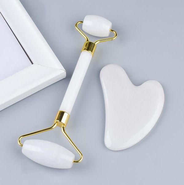 anti aging facial jade roller massager set double head no noise white jade roller with gua sha tool
anti aging facial jade roller massager set double head no noise white jade roller with gua sha tool