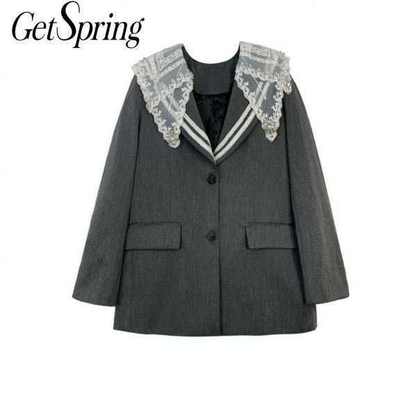 getspring women blazer lace patchwork color matching gray women blazers jackets casual all match vintage suit coat 2020, White;black
getspring women blazer lace patchwork color matching gray women blazers jackets casual all match vintage suit coat 2020, White;black