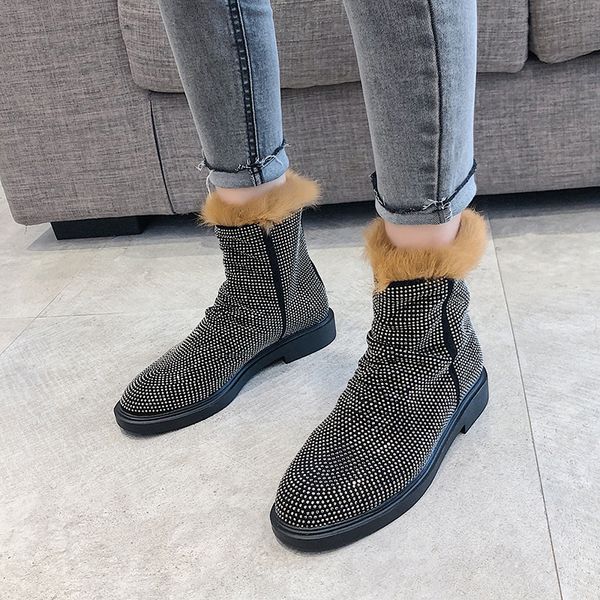 2019 winter rhinestones studded flat heels aankle boots women fashion round toe full fur short booties slip-on style snow boots, Black
2019 winter rhinestones studded flat heels aankle boots women fashion round toe full fur short booties slip-on style snow boots, Black