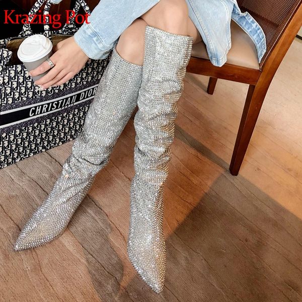 krazing pot pointed toe slip on keep warm full of diamond extreme high hoof heel pleated decoration knee-high boots l19, Black
krazing pot pointed toe slip on keep warm full of diamond extreme high hoof heel pleated decoration knee-high boots l19, Black