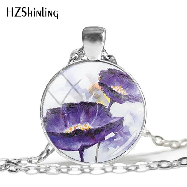 

2019 new classic purple flower necklace lavender blossoms pendant silver p jewelry glass cabochon necklaces hz1