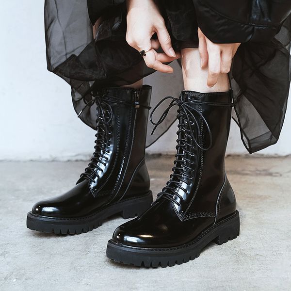 2020 new winter shoes women's motorcycle boots patent leather buckle decoration ankle boots women's shoes botas mujer, Black
2020 new winter shoes women's motorcycle boots patent leather buckle decoration ankle boots women's shoes botas mujer, Black