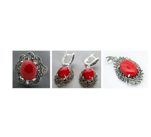 red lady carved marcasite lacquer sterling silver flower ring earrings and pendant jewelry sets, Black
red lady carved marcasite lacquer sterling silver flower ring earrings and pendant jewelry sets, Black