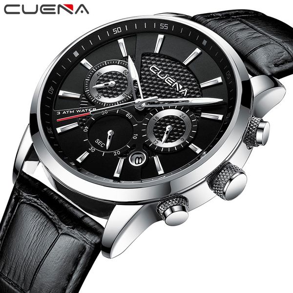 cuena quartz watches men satch date luminous hands genuine leather 30m waterproof male watch black wristwatches, Slivery;brown
cuena quartz watches men satch date luminous hands genuine leather 30m waterproof male watch black wristwatches, Slivery;brown