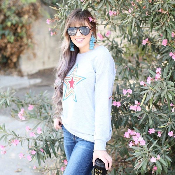 new style women hoodies fashion print star plus size women floral long sleeve blouse baggy ladies casual hoodies, Black