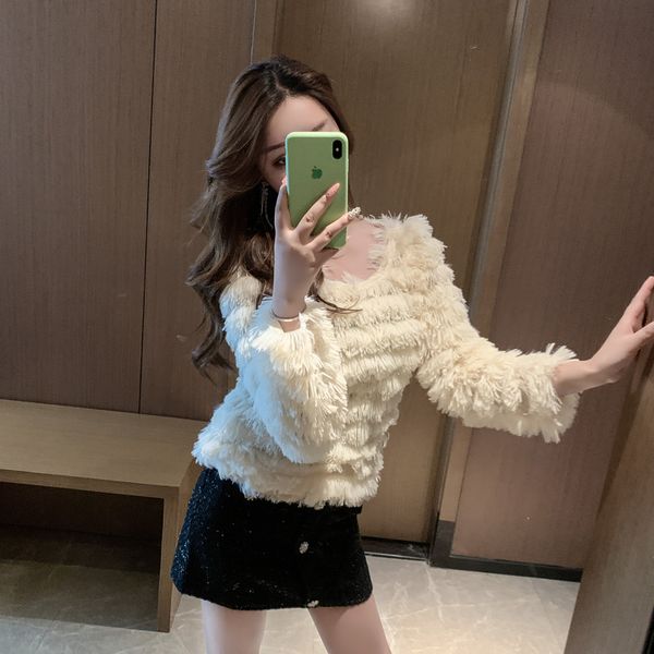 vintage full sleeve v-neck very fairy brim web celebrity careful sets tassel imitation fur blouse shirt khaki 5016, White
vintage full sleeve v-neck very fairy brim web celebrity careful sets tassel imitation fur blouse shirt khaki 5016, White