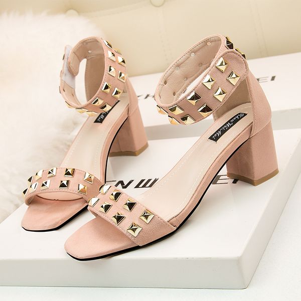 european and american style summer fashion thin suede women's shoes thick heel high-heeled sandals with willow nails