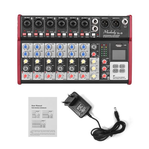 hot new muslady sl-8 портативный 8-канальный микшерный пульт mixer 2-полосный эквалайзер встроенный 48в поддержка bt usb подключение mp3
hot new muslady sl-8 портативный 8-канальный микшерный пульт mixer 2-полосный эквалайзер встроенный 48в поддержка bt usb подключение mp3