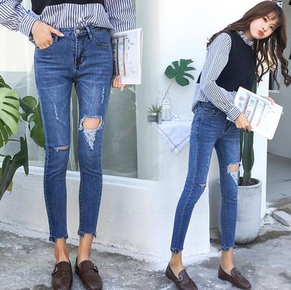 2019 autumn new hole jeans women denim pants trousers pants diamond pencil pant trousers lj54, Blue
2019 autumn new hole jeans women denim pants trousers pants diamond pencil pant trousers lj54, Blue