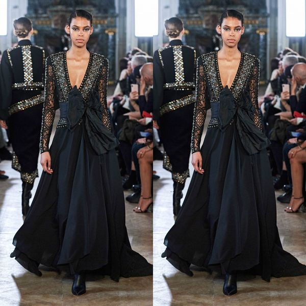 elie saab evening dresses crystal deep v neck a line lace appliques long sleeve prom dress 2020 arabic vestidos de novia sparkly gowns, Black;red
elie saab evening dresses crystal deep v neck a line lace appliques long sleeve prom dress 2020 arabic vestidos de novia sparkly gowns, Black;red
