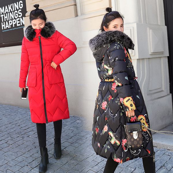 with fur hooded woman winter printing jackets coats plus size 3xl padded long parkas outwear for women jaquata feminina inverno, Black
with fur hooded woman winter printing jackets coats plus size 3xl padded long parkas outwear for women jaquata feminina inverno, Black