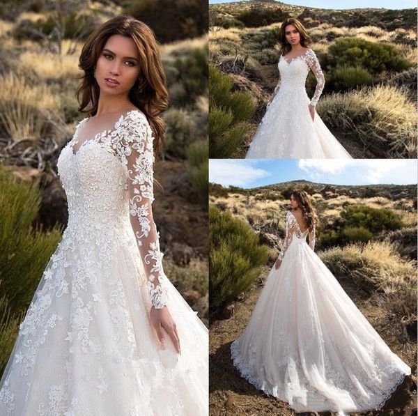 plus size v neck backless a line lace wedding gowns sheer lace applique long sleeve bridal wedding dress classic wedding gowns, White
plus size v neck backless a line lace wedding gowns sheer lace applique long sleeve bridal wedding dress classic wedding gowns, White