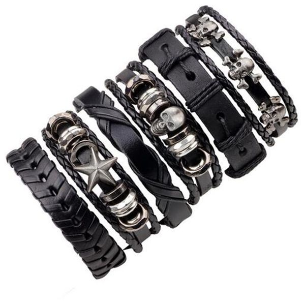 6pcs/set handmade fashion trendy vintage female femme homme male punk skull charm men leather bracelet for women jewelry, Black
6pcs/set handmade fashion trendy vintage female femme homme male punk skull charm men leather bracelet for women jewelry, Black