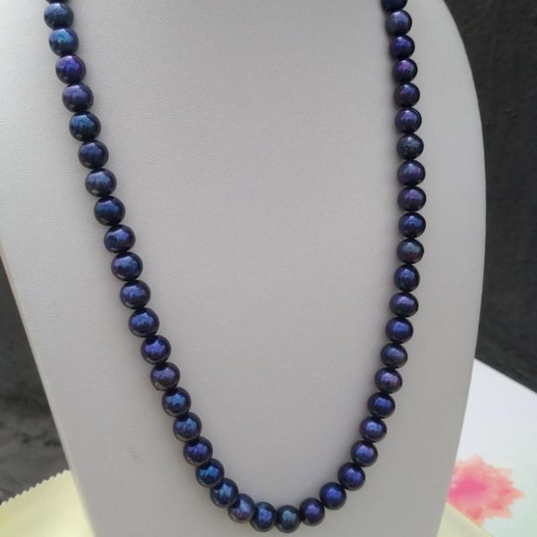 7-8mm tahitian black blue baroque pearl necklace 18inch, Silver
7-8mm tahitian black blue baroque pearl necklace 18inch, Silver