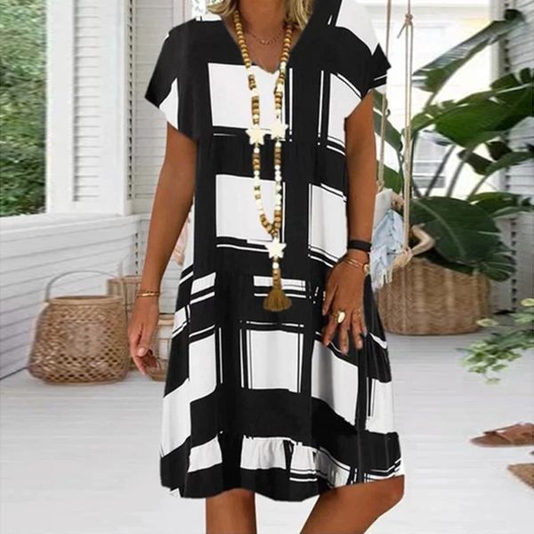 women sundress vintage v-neck short sleeve dress female striped print party dress ladies elegant patchwork casual vestidos, Black;gray
women sundress vintage v-neck short sleeve dress female striped print party dress ladies elegant patchwork casual vestidos, Black;gray