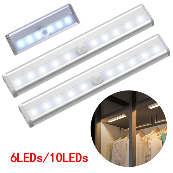 6/10 Leds Pir Led Motion Sensor Light Cupboard Wardrobe Bed Lamp Battery Powered Led Under Cabinet Night Light For Closet Stairs Kitchen