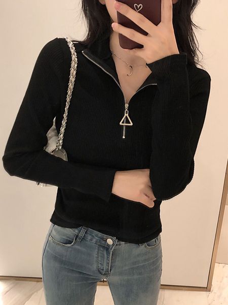 autumn zipper half high neck pullover slim fit long sleeve knitted backing shirt korean temperament inside jacket women, White;black
autumn zipper half high neck pullover slim fit long sleeve knitted backing shirt korean temperament inside jacket women, White;black