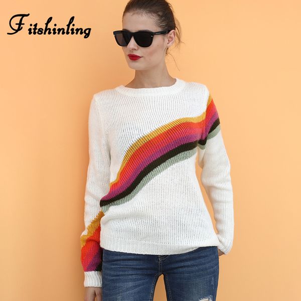 fitshinling rainbow striped winter sweaters women clothing 2019 long sleeve knitted jumper pull femme korean slim pullovers sale, White;black
fitshinling rainbow striped winter sweaters women clothing 2019 long sleeve knitted jumper pull femme korean slim pullovers sale, White;black