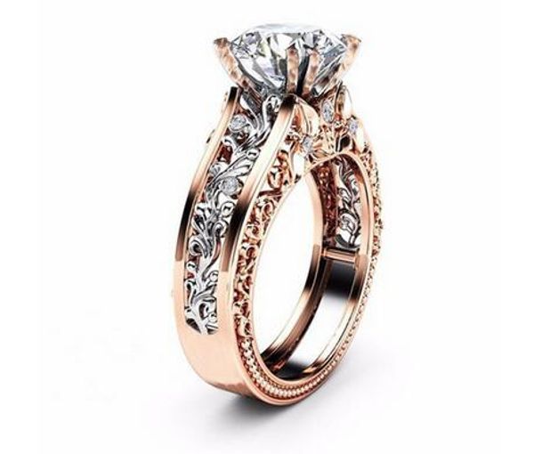 

мода полый завод циркон розовое золото обручальное кольцо для женщин двухцветный цветок горный хрусталь обручальные кольца для женщин ювелир, Silver
