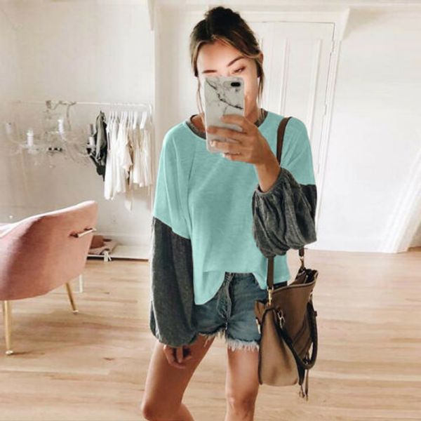 women casual style t-shirts patchwork pattern type o-neck collar decoration full sleeve length iantern sleeve, White
women casual style t-shirts patchwork pattern type o-neck collar decoration full sleeve length iantern sleeve, White