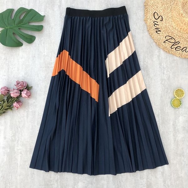 skirts womens pleated striped patchwork long skirt autumn stretched elastic high waist casual midi skirts spodnica, Black;gray
skirts womens pleated striped patchwork long skirt autumn stretched elastic high waist casual midi skirts spodnica, Black;gray