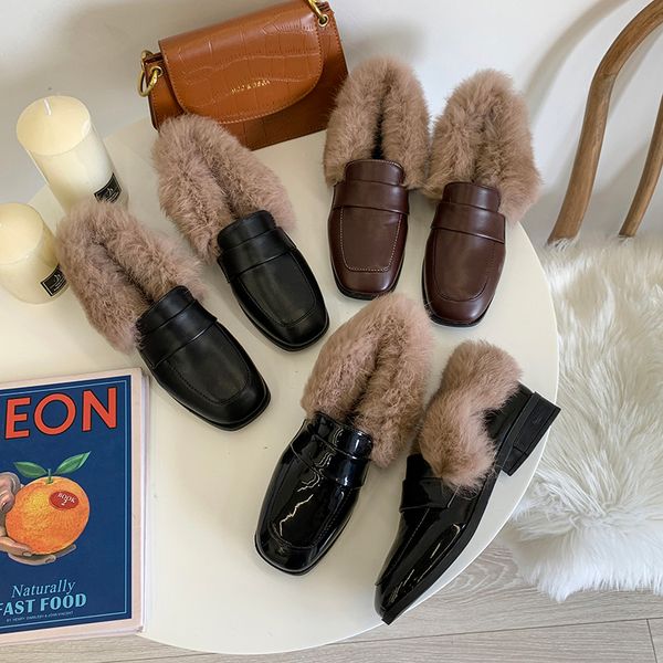 winter warm long plush small leather shoes brown/matte/patent leather square toe slip-on moccasins british student/ol work shoes, Black
winter warm long plush small leather shoes brown/matte/patent leather square toe slip-on moccasins british student/ol work shoes, Black