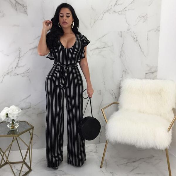 new arrive 2019 women jumpsuits striped v-neck short petal sleeve belt long loose rompers dw359, Black;white
new arrive 2019 women jumpsuits striped v-neck short petal sleeve belt long loose rompers dw359, Black;white