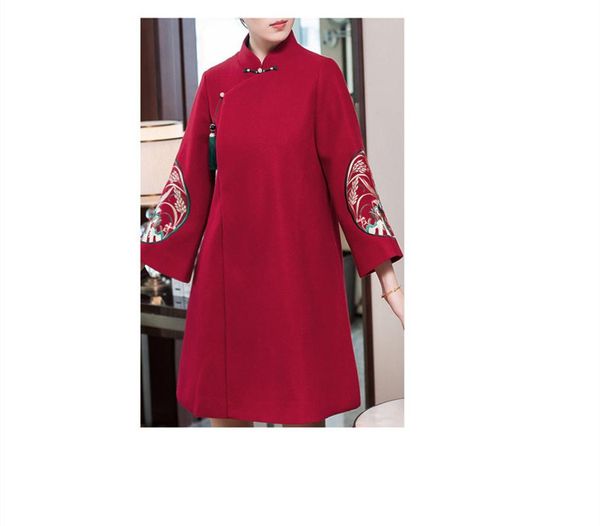 women's wool & blends autumn winter original design chinese style pattern embroidered long-section woolen jacket outerwear with cotton, Black
women's wool & blends autumn winter original design chinese style pattern embroidered long-section woolen jacket outerwear with cotton, Black