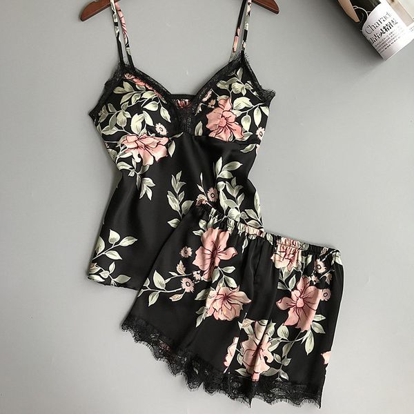 sleep lounge pajama set satin sleepwear women summer pyjama femme fashion flower pajamas for women with chest pad, Black;red
sleep lounge pajama set satin sleepwear women summer pyjama femme fashion flower pajamas for women with chest pad, Black;red