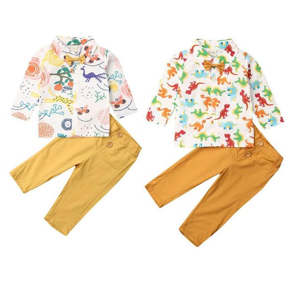 

1-6t toddler baby boy clothes animal floral long sleeve shirt+pants tousers 2pcs autumn winter outfits set, White