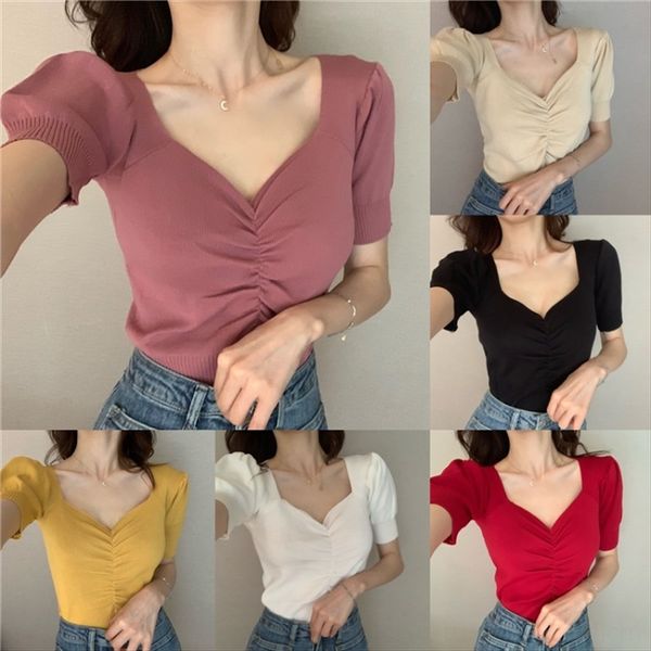 2020 hong kong-style bubble sleeve short base slim v-neck short sleeve knitted shirt women's wear, White
2020 hong kong-style bubble sleeve short base slim v-neck short sleeve knitted shirt women's wear, White