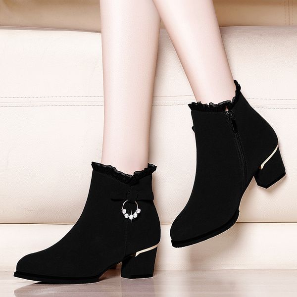 women casual platform block heel ankle boots winter female flock zipper pointed toe high heels warm short boots yg-a0007, Black
women casual platform block heel ankle boots winter female flock zipper pointed toe high heels warm short boots yg-a0007, Black