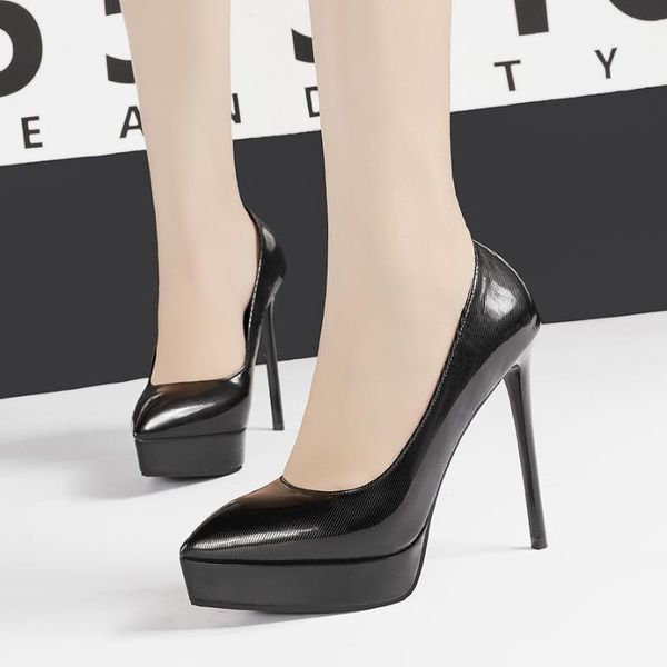 12.5cm pumps pointed high-heeled shoes nightclub thin waterproof platform women's single with professional women's shoes, Black
12.5cm pumps pointed high-heeled shoes nightclub thin waterproof platform women's single with professional women's shoes, Black