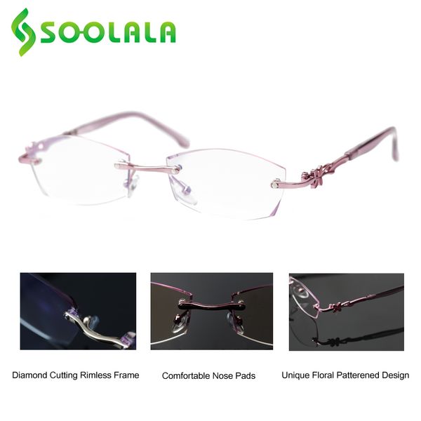soolala diamond cutting rimless reading glasses women unique floral patterened optical eyeglasses presbyopic glasses with cases, White;black
soolala diamond cutting rimless reading glasses women unique floral patterened optical eyeglasses presbyopic glasses with cases, White;black