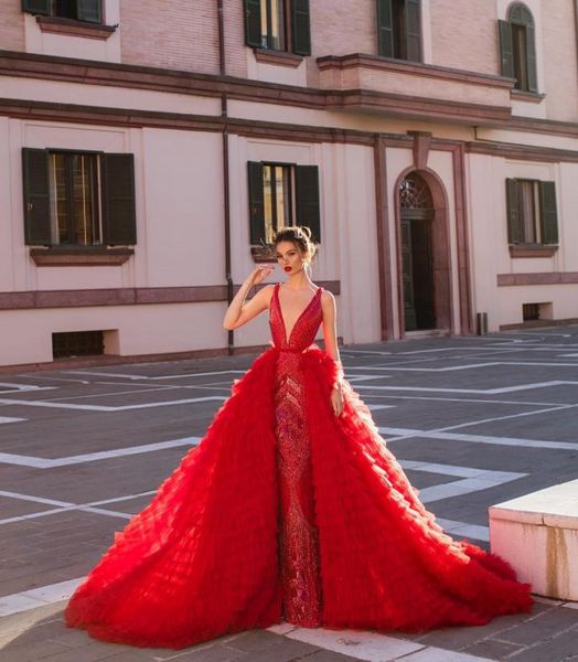 sesy red deep v neck mermaid prom dresses with detachable train luxury open back sequined evening gown long fiormal party dress, Black
sesy red deep v neck mermaid prom dresses with detachable train luxury open back sequined evening gown long fiormal party dress, Black