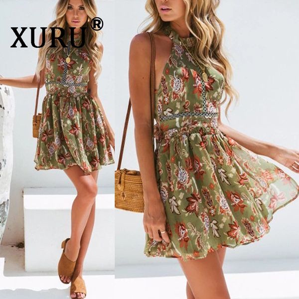xuru summer new women's print dress hanging neck halter waist openwork dress bohemian holiday, Black;gray
xuru summer new women's print dress hanging neck halter waist openwork dress bohemian holiday, Black;gray