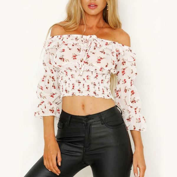 feitong women blouse shirt summer print off shoulder lace-up navel fashion elegant blouse shirt blusas camisa feminina, White
feitong women blouse shirt summer print off shoulder lace-up navel fashion elegant blouse shirt blusas camisa feminina, White