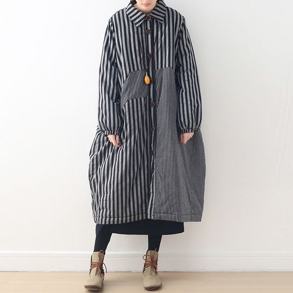 johnature 2019 new stripe pockets womens jackets and coats winter simple comfortable single breasted plus size female thick coat, Black
johnature 2019 new stripe pockets womens jackets and coats winter simple comfortable single breasted plus size female thick coat, Black