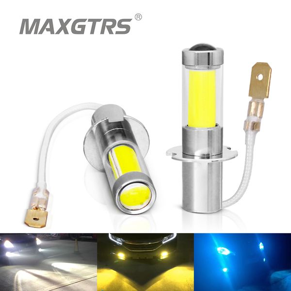 

2x 1400lm h1 h3 h27 880 881 cob chips car led headlight fog light lamp daytime runing light drl 6000k white 3000k gold ice blue