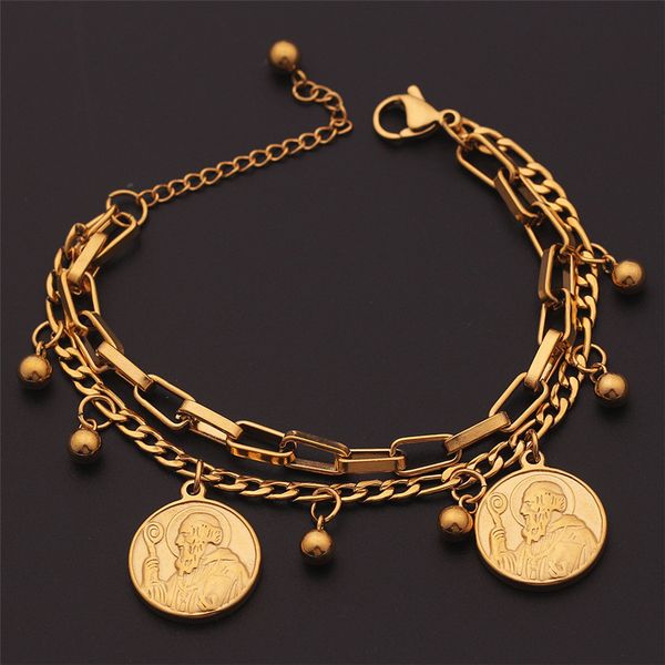new fashion double layer stainless steel religious bracelet for women gold silver color bead pendant bracelet charm jewelry gift, Golden;silver
new fashion double layer stainless steel religious bracelet for women gold silver color bead pendant bracelet charm jewelry gift, Golden;silver