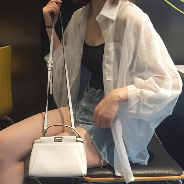 women chiffon see through open stitch long sleeve autumn blouse cover up sunscreen shirt elegant breathable blouse, White
women chiffon see through open stitch long sleeve autumn blouse cover up sunscreen shirt elegant breathable blouse, White