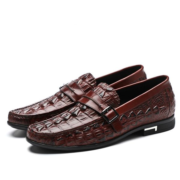 new casual leather shoes round toe men's slip-on loafers with buckles crocodile grain mens dress shoes, Black
new casual leather shoes round toe men's slip-on loafers with buckles crocodile grain mens dress shoes, Black