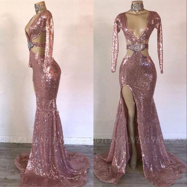 розовое золото с длинными рукавами русалка split пром платья глубокий v шеи бисером сексуальное вечернее платье аппликация формальные платья, Black 
розовое золото с длинными рукавами русалка split пром платья глубокий v шеи бисером сексуальное вечернее платье аппликация формальные платья, Black