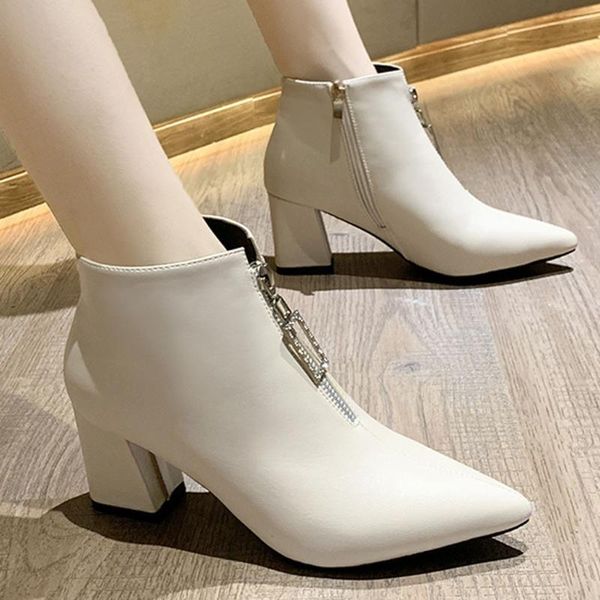 women's ankle boots bare pointed toe metal buckle boots square heel short booties botines mujer 2019 invierno plataforma#n4, Black
women's ankle boots bare pointed toe metal buckle boots square heel short booties botines mujer 2019 invierno plataforma#n4, Black